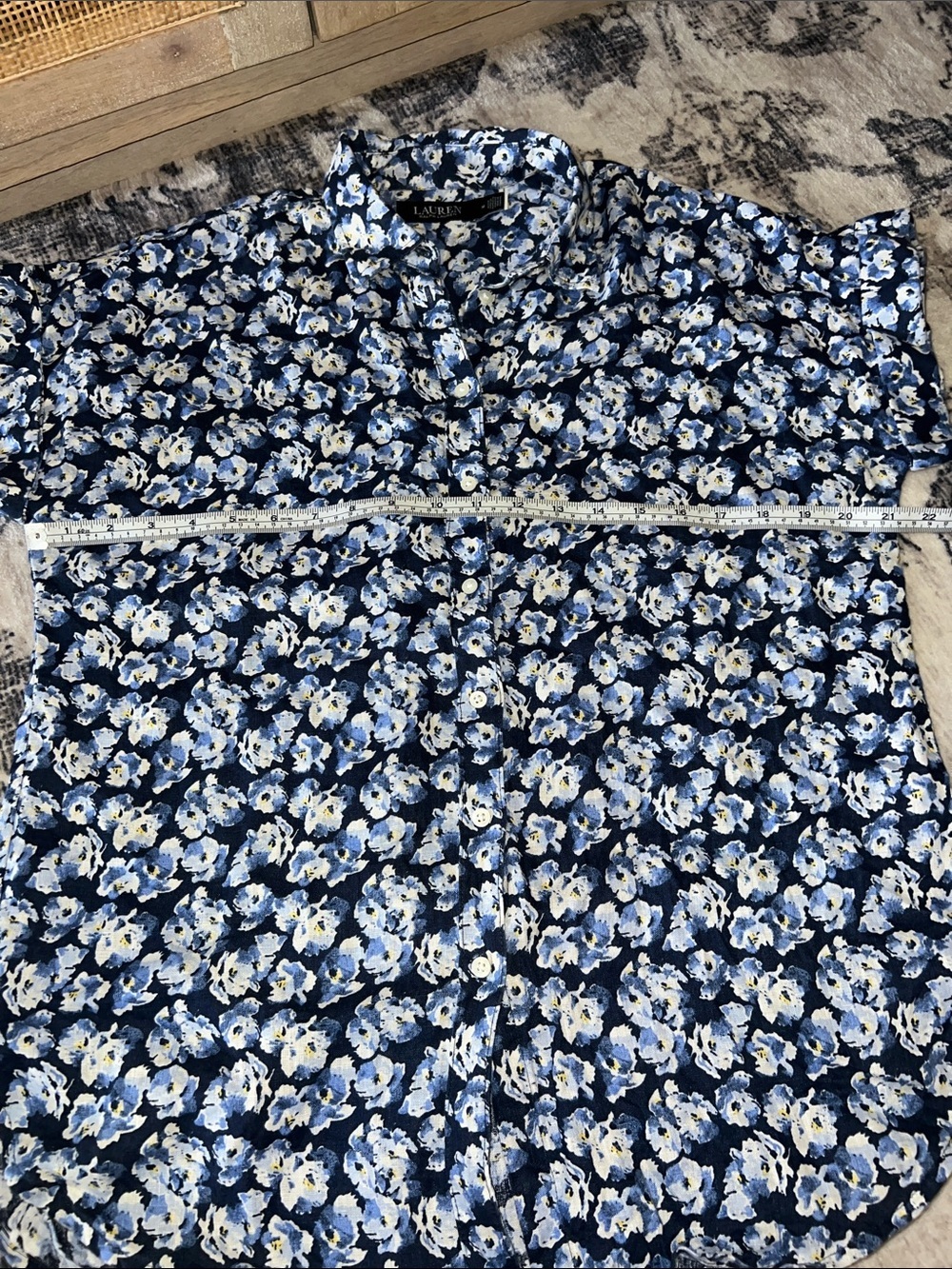 Lauren Ralph Lauren Blue Floral Short Sleeve Button-Up Shirt - Picture 3 of 4